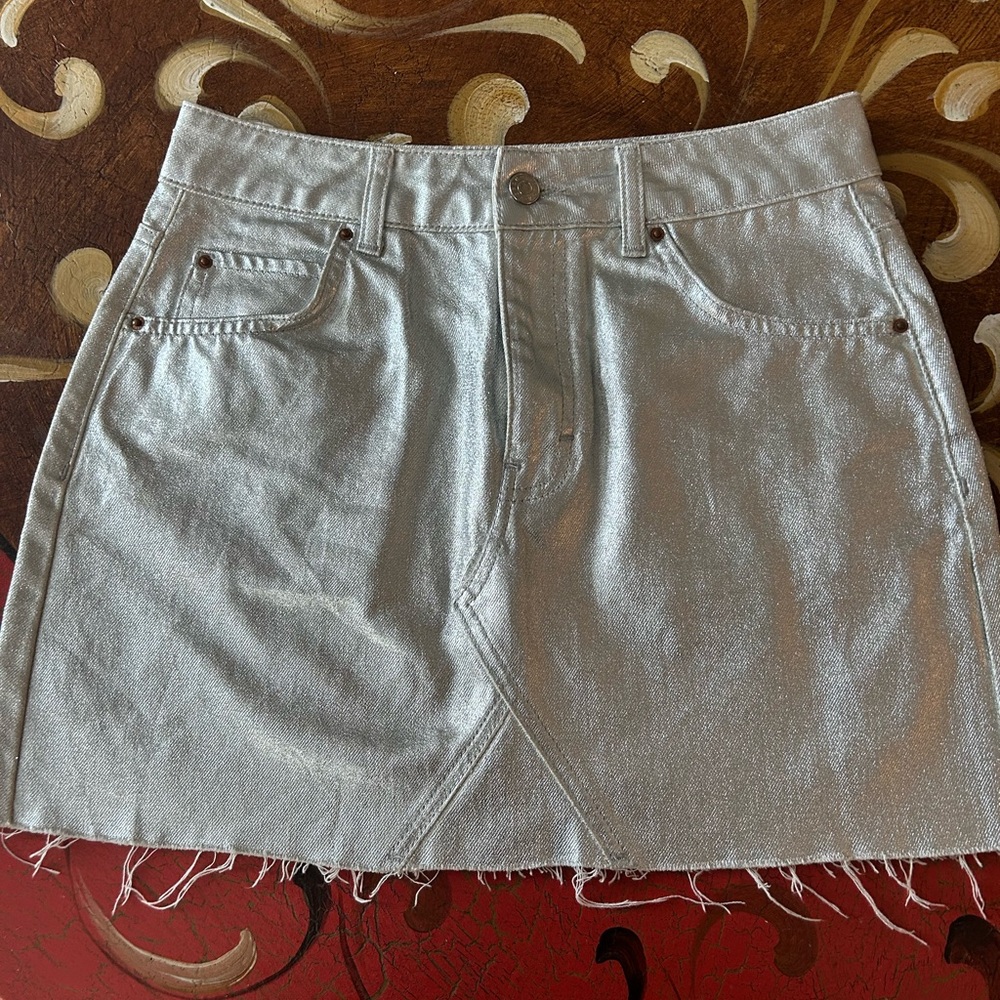 Topshop Silver Moto Skirt